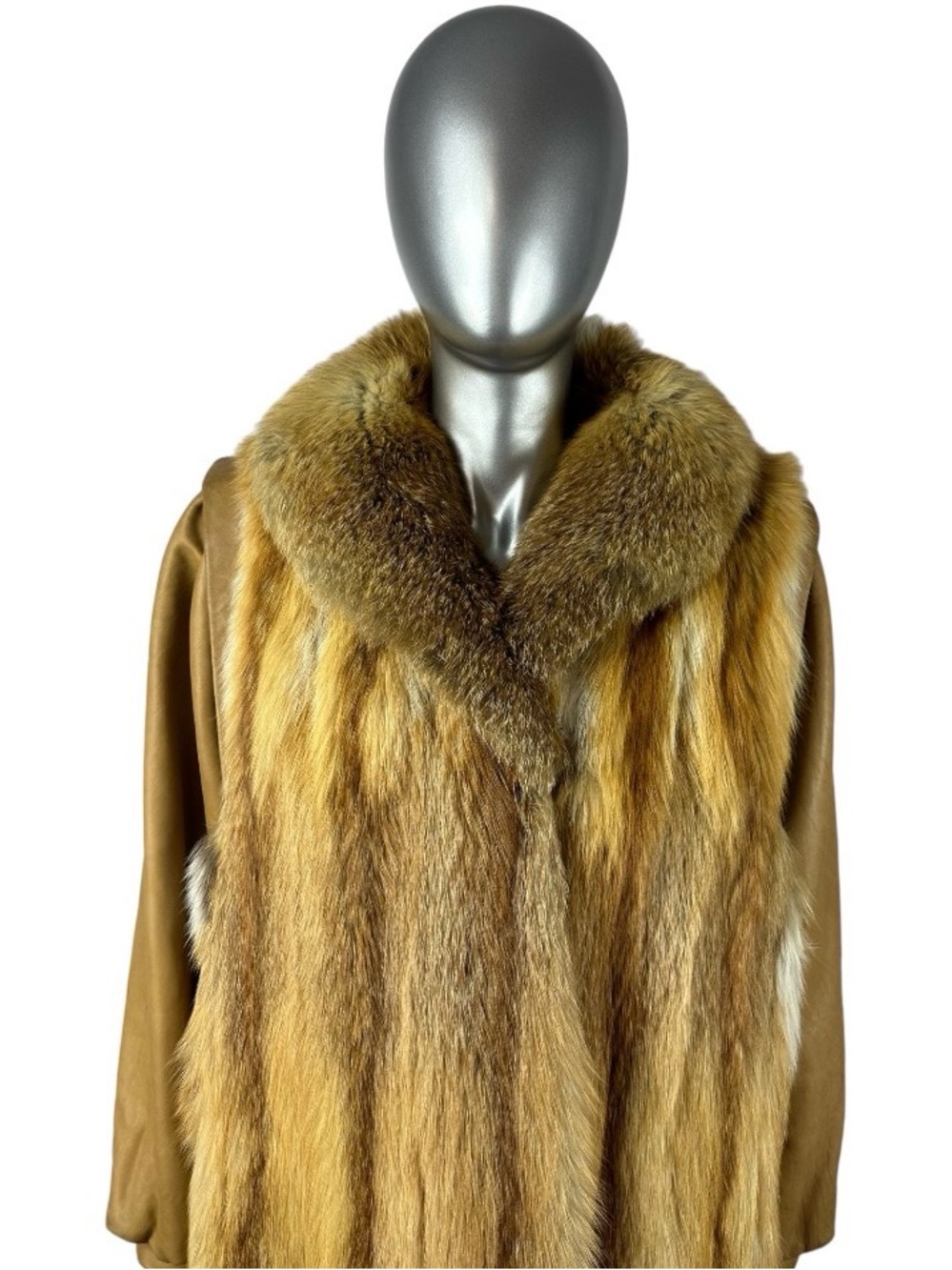RED FOX Coat w/Lamb Leather Sleeves, Size XL, Certified Vintage Fur w/St Bag